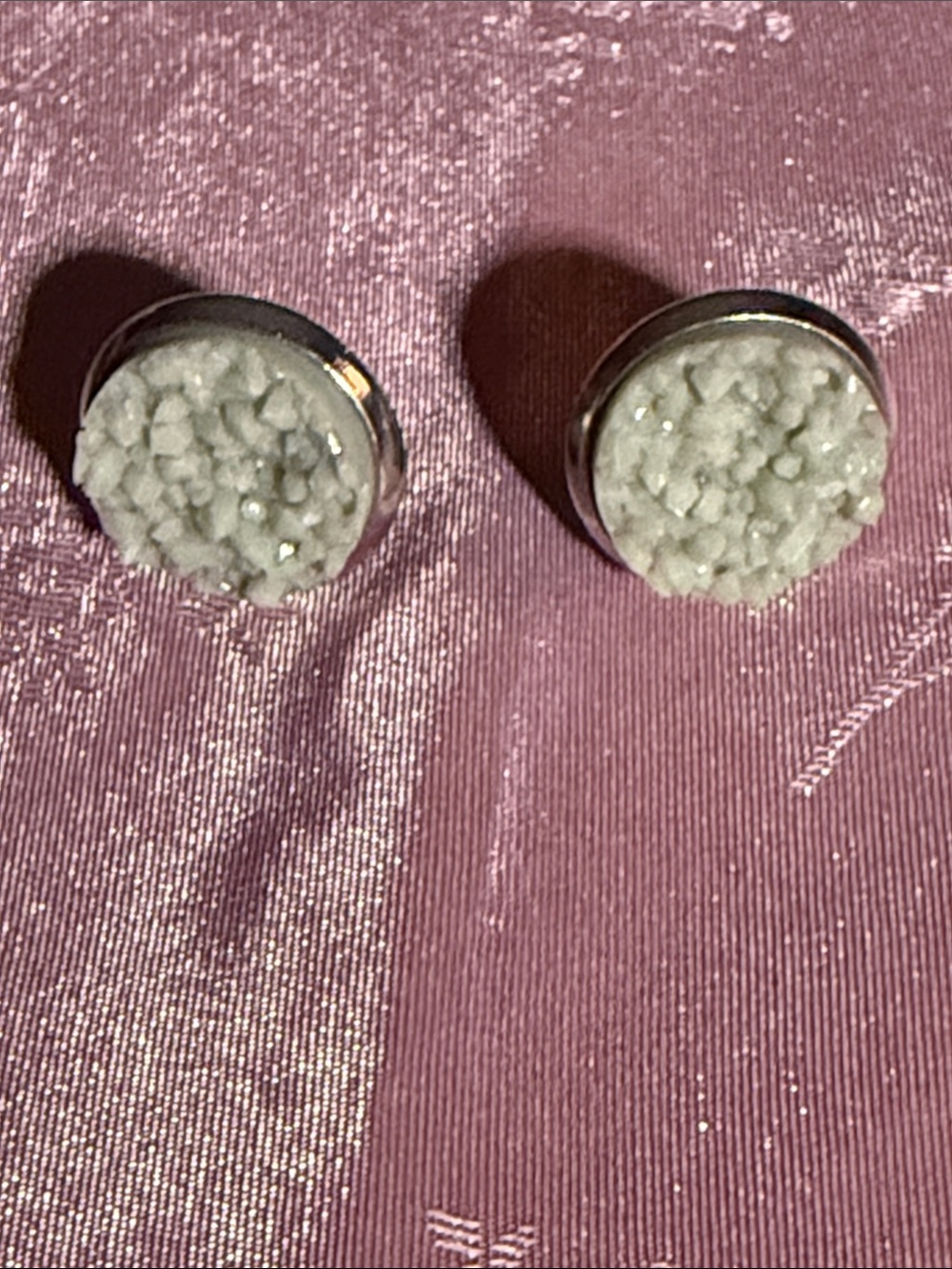Round White Druzy Stud Earrings